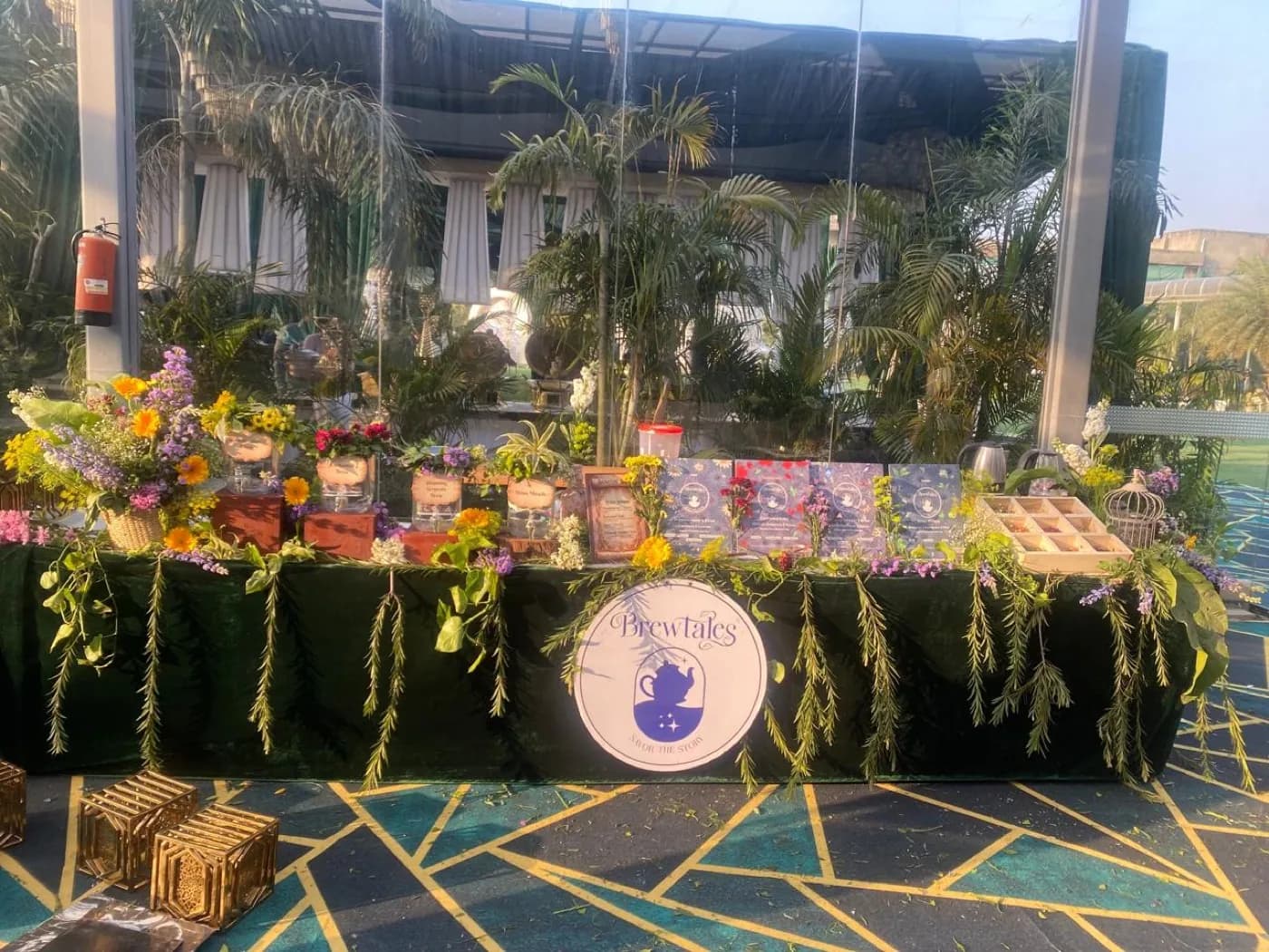 A floral Brewtales brew bar set for the evening