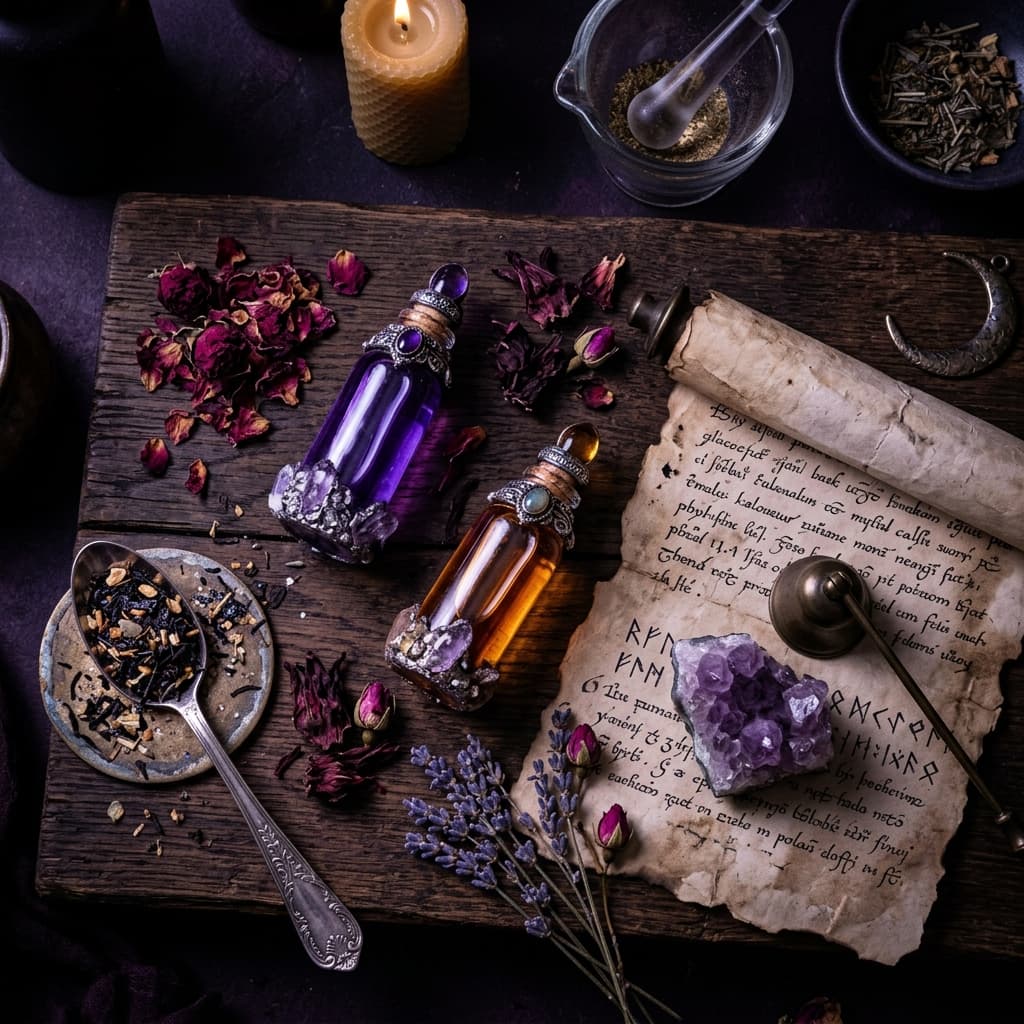 Glistening potion bottles